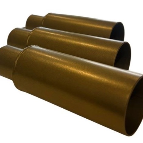 50mm Diameter x 120mm Length Round spouts, powdercoated 'gold flat'.